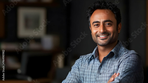 A smiling man in a casual s...