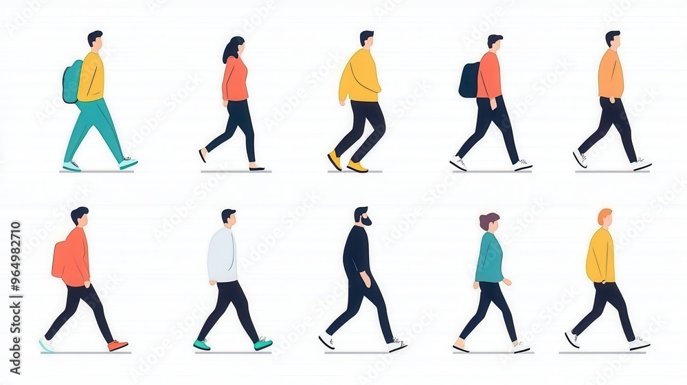 Walking People Side View Flat Design Illustration Walking People Side View Flat Design Illustration