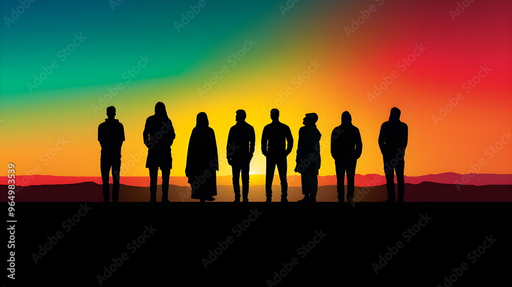 Silhouetten einer Gruppe bei Sonnenuntergang - Ai-Ki generiert