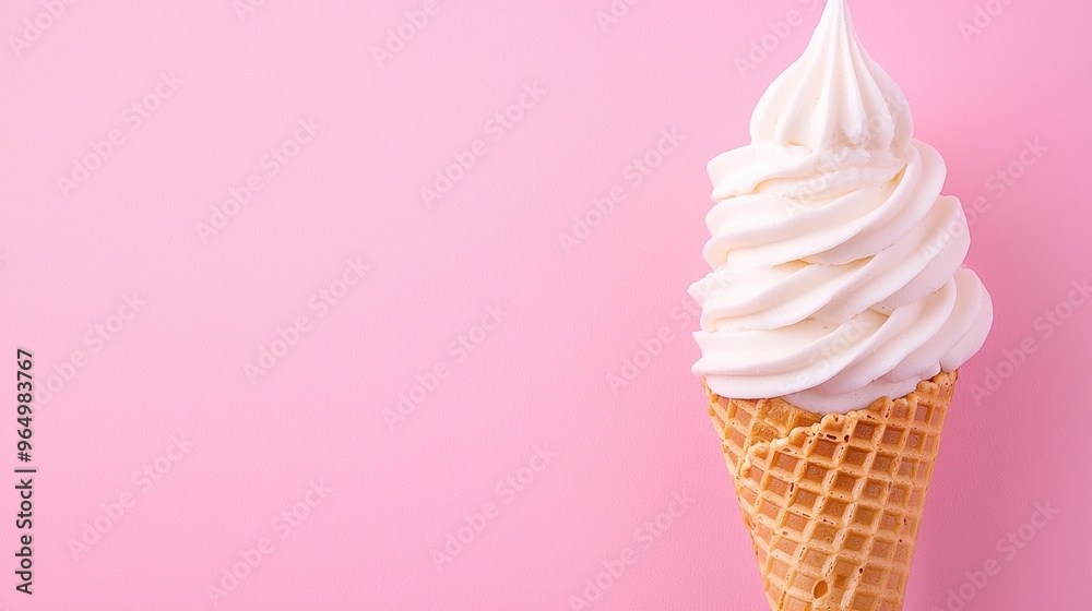 Soft Serve Ice Cream Cone on Pink Background Soft Serve Ice Cream Cone on Pink Background