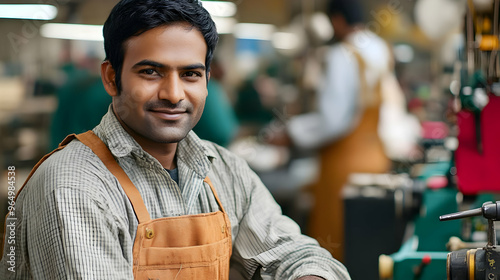 A smiling worker in an indu...