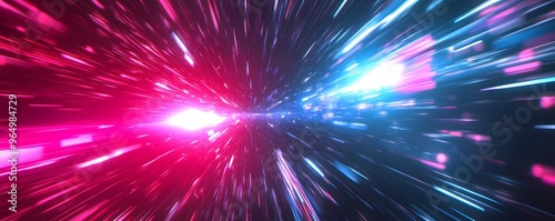 Abstract Digital Space with Pink and Blue Light Streaks