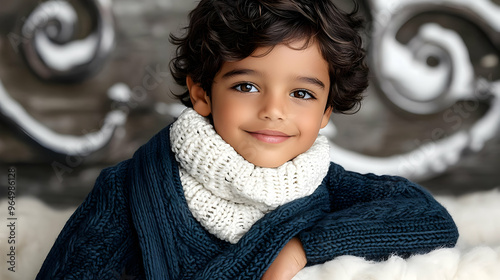 A young boy smiles warmly, ...