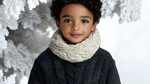 A young boy with curly hair...