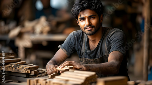 A young carpenter working w...