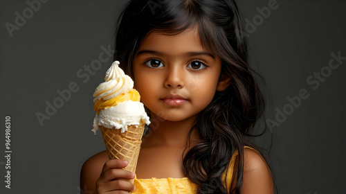 A young girl holding a cone...