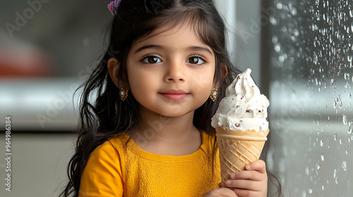 A young girl joyfully holds...