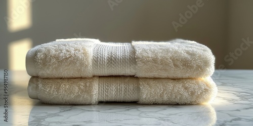 Fluffy towel neatly folded against white surface evoking sense of comfort and tranquility.