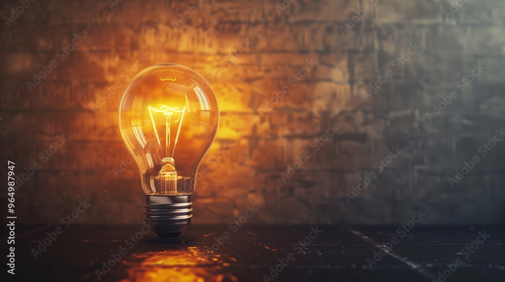Illuminated Light Bulb Against Rustic Background - Conceptual Photograph Illustrating Bright Ideas and Innovation Illuminated Light Bulb Against Rustic Background - Conceptual Photograph Illustrating Bright Ideas and Innovation