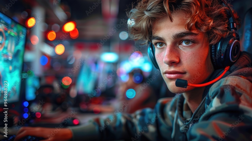Cheerful boy - an ecstatic youngster playing computer games, highlighting enjoyment and enthusiasm of digital activities, illustrating captivating and engaging world of video gaming. Cheerful boy - an ecstatic youngster playing computer games, highlighting enjoyment and enthusiasm of digital activities, illustrating captivating and engaging world of video gaming.