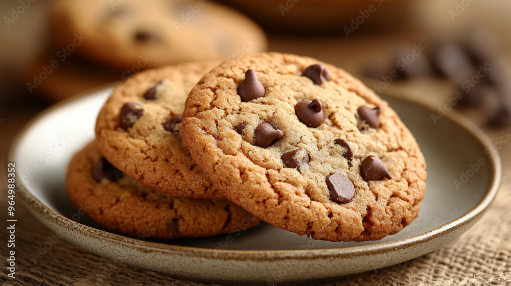 Freshly baked homemade chocolate chip cookies on a plain white plate, showcasing a delicious treat with golden edges and gooey chocolate chunks, perfect for any dessert lover Freshly baked homemade chocolate chip cookies on a plain white plate, showcasing a delicious treat with golden edges and gooey chocolate chunks, perfect for any dessert lover