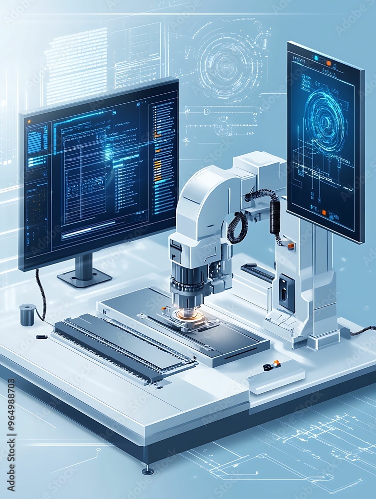 Cutting-Edge Fiber Laser Automation in Factory Setting - Isometric Doodle Illustration with Detailed Clarity and Sharp Focus on Clean Tech Background Cutting-Edge Fiber Laser Automation in Factory Setting - Isometric Doodle Illustration with Detailed Clarity and Sharp Focus on Clean Tech Background