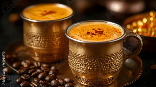 Two ornate cups of coffee o...