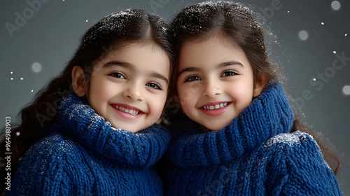 Two smiling girls in cozy s...