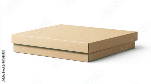 Minimalist Beige Cardboard Box with Lid on White Background photo