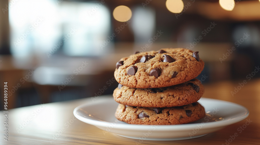 Freshly baked homemade chocolate chip cookies on a plain white plate, showcasing a delicious treat with golden edges and gooey chocolate chunks, perfect for any dessert lover Freshly baked homemade chocolate chip cookies on a plain white plate, showcasing a delicious treat with golden edges and gooey chocolate chunks, perfect for any dessert lover