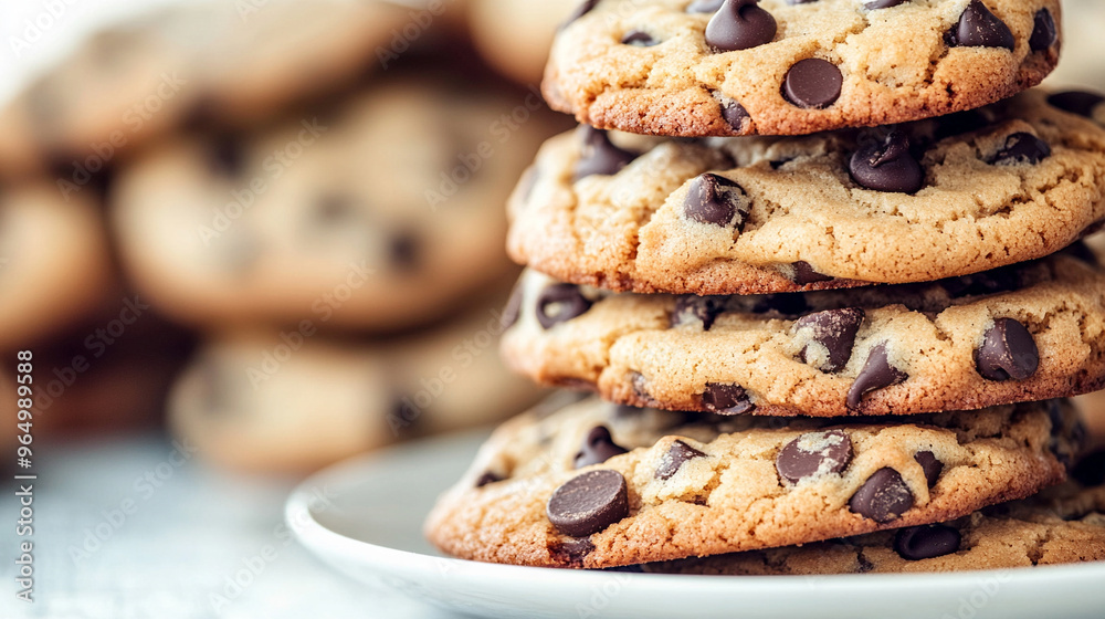 Freshly baked homemade chocolate chip cookies on a plain white plate, showcasing a delicious treat with golden edges and gooey chocolate chunks, perfect for any dessert lover Freshly baked homemade chocolate chip cookies on a plain white plate, showcasing a delicious treat with golden edges and gooey chocolate chunks, perfect for any dessert lover