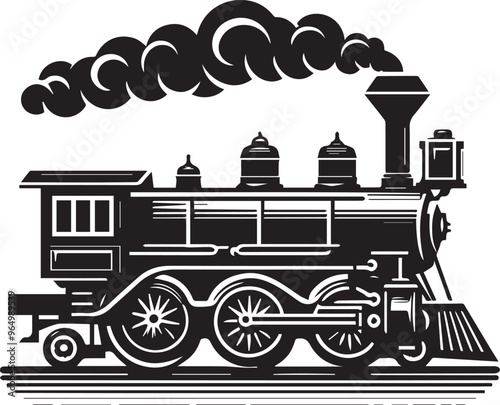 Black silhouette retro train engine, Black locomotive vintage historic train model silhouette vector,   