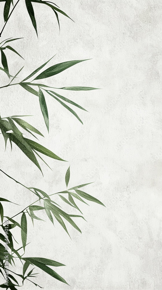 Green bamboo leaves on gray Green bamboo leaves on gray