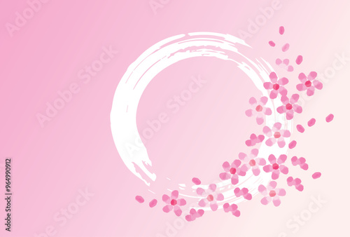 筆で描いた円と桜のピンクの背景
