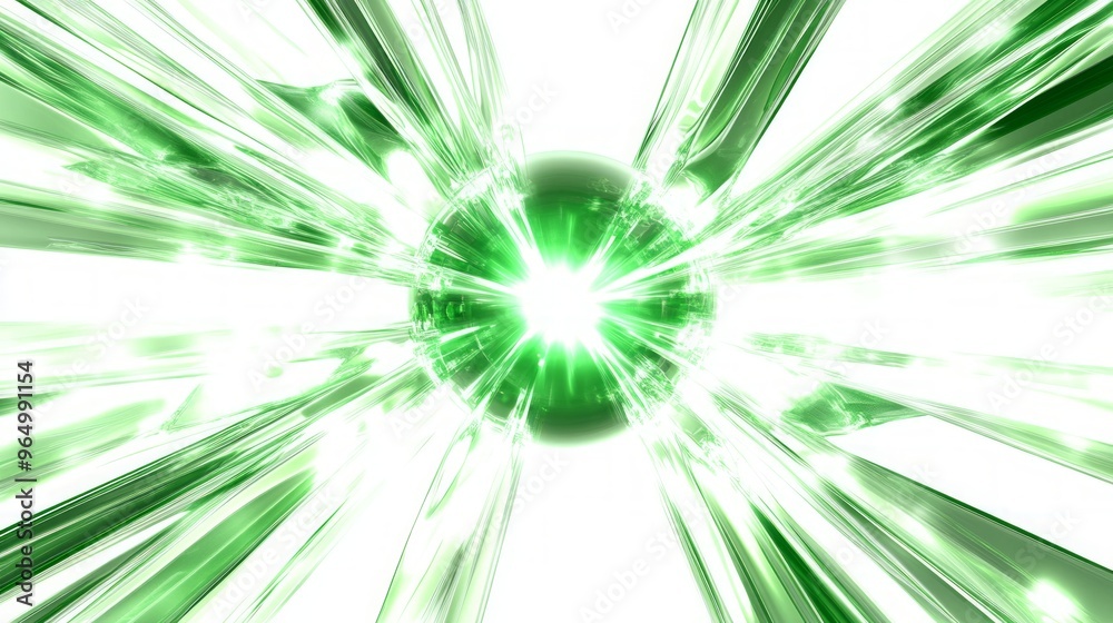 Obraz premium Radiant Green Energy Sphere Exploding with Light Beams
