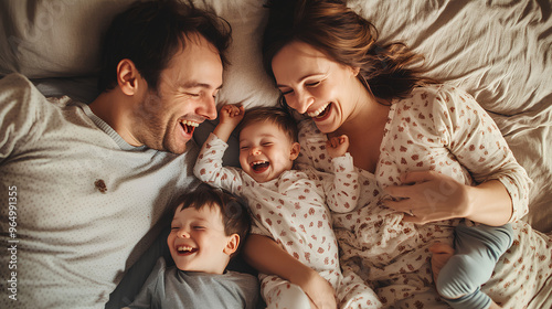 happy family in bed