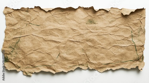 Antique Torn Paper Background Texture with Wrinkles and Subtle Green Stains