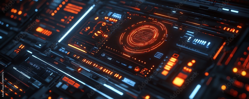 Hightech hacking toolkit with advanced digital interfaces, encrypted devices, and sleek, futuristic design elements in a darkened environment Hightech hacking toolkit with advanced digital interfaces, encrypted devices, and sleek, futuristic design elements in a darkened environment