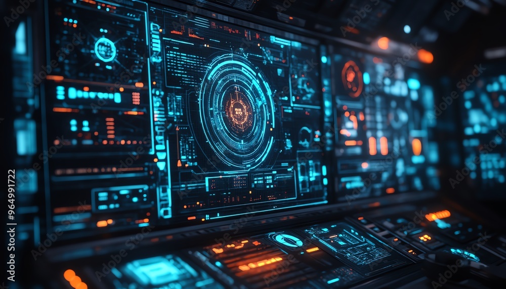 Hightech hacking toolkit with advanced digital interfaces, encrypted devices, and sleek, futuristic design elements in a darkened environment Hightech hacking toolkit with advanced digital interfaces, encrypted devices, and sleek, futuristic design elements in a darkened environment