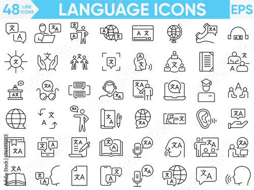 Language line icons vector and illustrator set