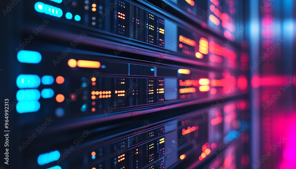 Closeup of a secure data center with stateoftheart cybersecurity systems, featuring encrypted servers, firewalls, and digital security measures Closeup of a secure data center with stateoftheart cybersecurity systems, featuring encrypted servers, firewalls, and digital security measures