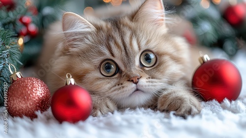 Cute cat with Christmas ornaments