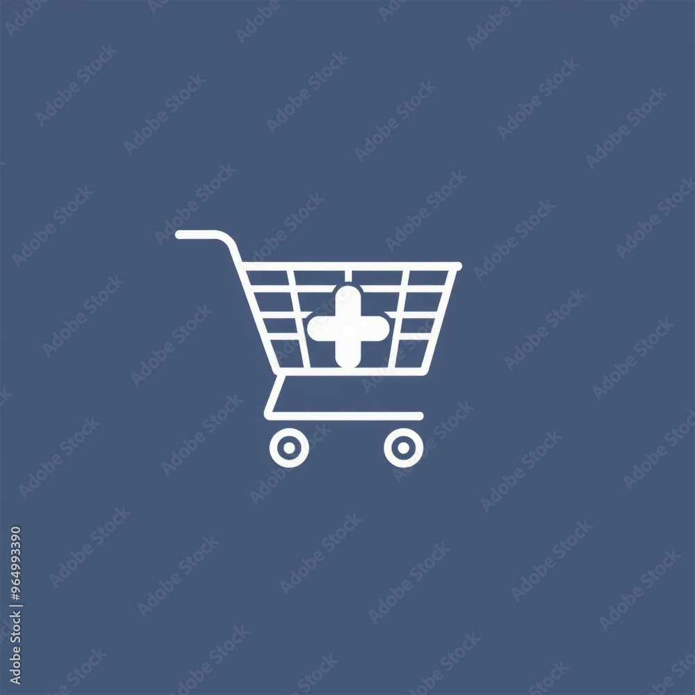 Icono de una carrito de compras con el signo más en fondo azul