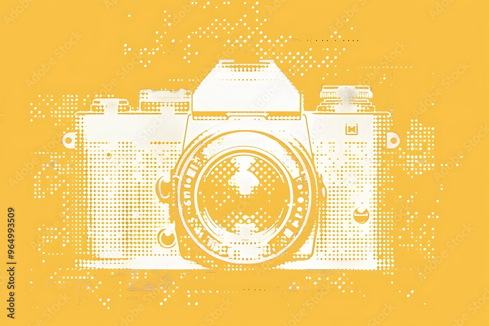 Obraz premium Camera In Magazine Style. Elements For Collage. Punk Composition On Bright Yellow Background. Trendy Illustration.