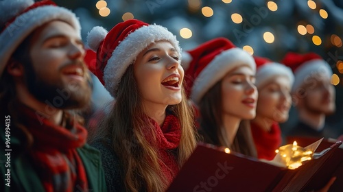Joyful Christmas Carolers Sing Together in Winter