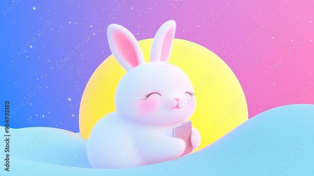 Cute bunny holding phone Cute bunny holding phone
