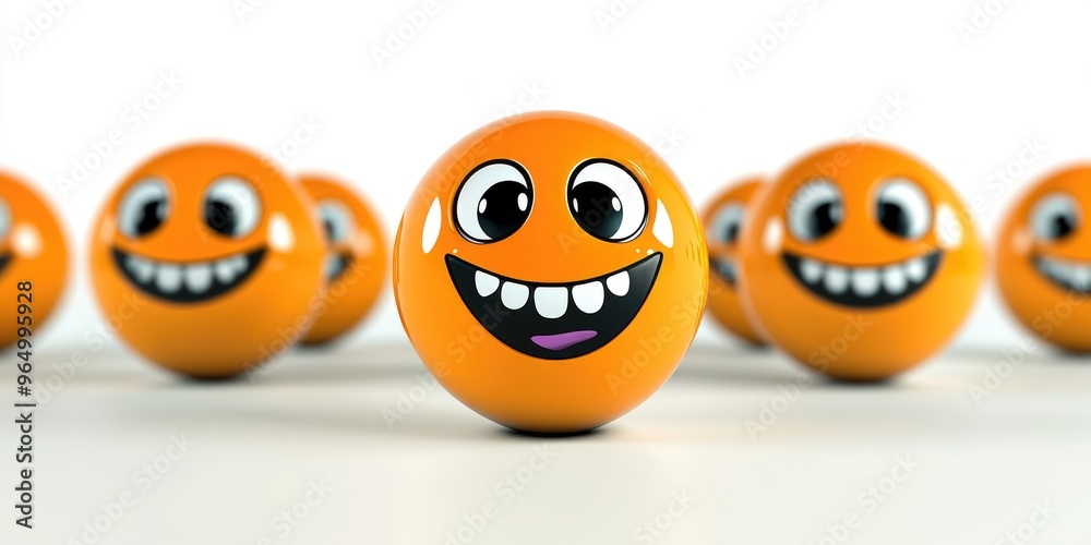 Bright orange 3D emojis arranged in a playful and joyful display against a clean white background, showcasing their glossy features and vibrant expressions in high resolution Bright orange 3D emojis arranged in a playful and joyful display against a clean white background, showcasing their glossy features and vibrant expressions in high resolution