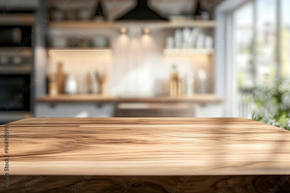 kitchen table background, wood counter top on blur of white clean abstract home interior with bokeh. used for display or montage your wooden for dining background. table banner, ai kitchen table background, wood counter top on blur of white clean abstract home interior with bokeh. used for display or montage your wooden for dining background. table banner, ai