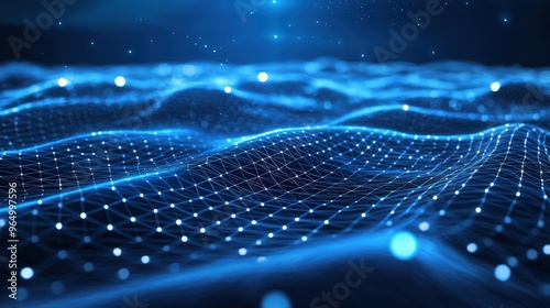 Blue digital network waves