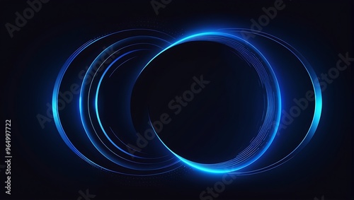 Abstract glowing circle lines on dark blue background. Geometric stripe line art design. Modern shiny blue lines. Futuristic technology concept. Suit for poster, cover, banner, brochure, website