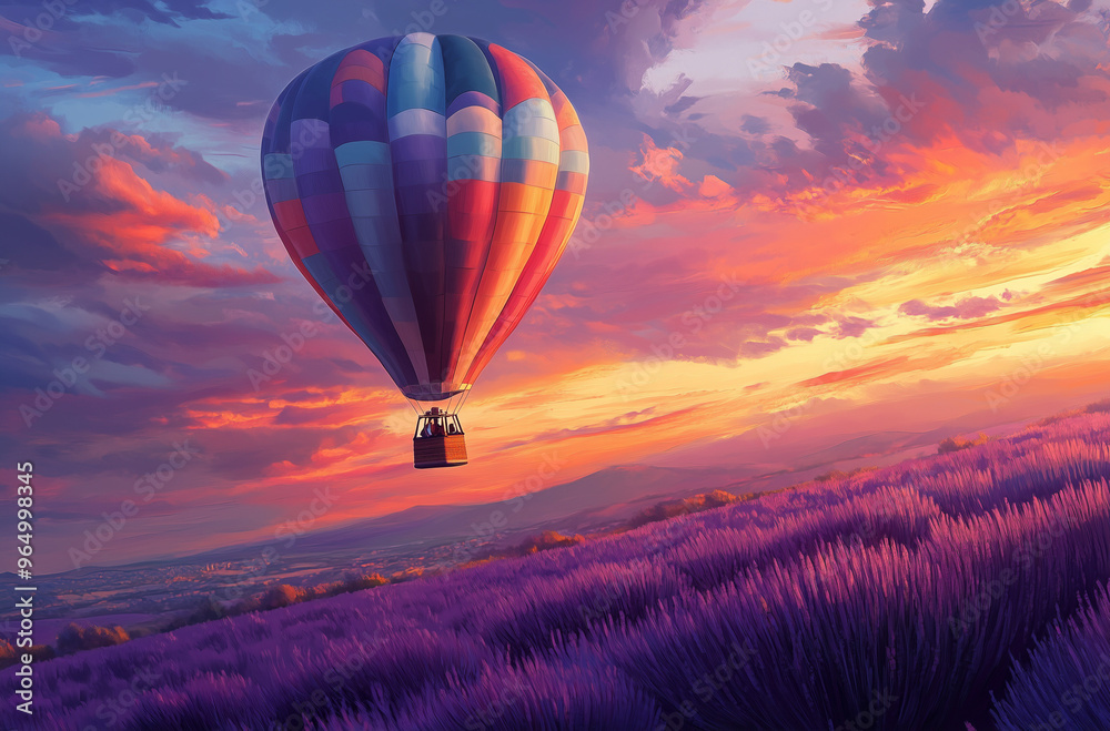 Fototapeta premium Colorful Hot Air Balloon Rising Gently Against a Clear Sky