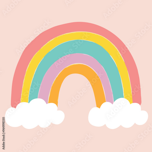 Scandinavian boho rainbows set with clouds, stars, drops, crescent in pastel blue colors. Celestial clip art. Hand drawn vector element for nursery decoration, baby shower. Vector flat illustration