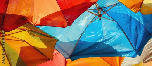 Detail Of Colorful Sunshades In The Beach On A Sunny Summer Day