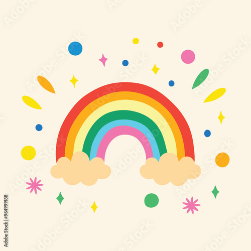 Scandinavian boho rainbows set with clouds, stars, drops, crescent in pastel blue colors. Celestial clip art. Hand drawn vector element for nursery decoration, baby shower. Vector flat illustration