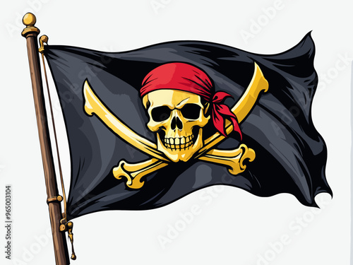 Highlighted pirate flag illustration. Jolly roger. 