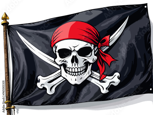 Highlighted pirate flag illustration. Jolly roger. 