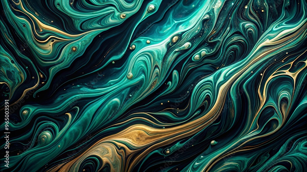 Abstract acrylic fluid art background resembling black marble with dark green waves Abstract acrylic fluid art background resembling black marble with dark green waves