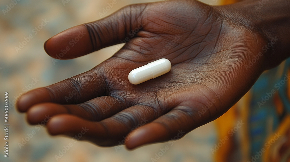 woman's hand holding a single pill, emphasizing themes of health, medication, and solitude, with an empty black background for contrast and focus woman's hand holding a single pill, emphasizing themes of health, medication, and solitude, with an empty black background for contrast and focus