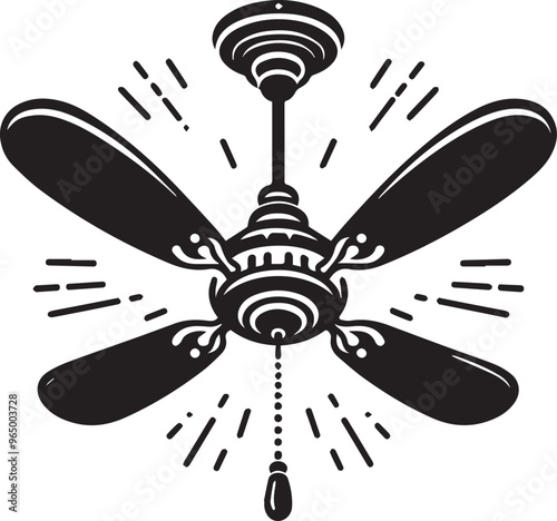 Air Fan vector silhouette, Celling fan icon, Air Fan vector Illustration,