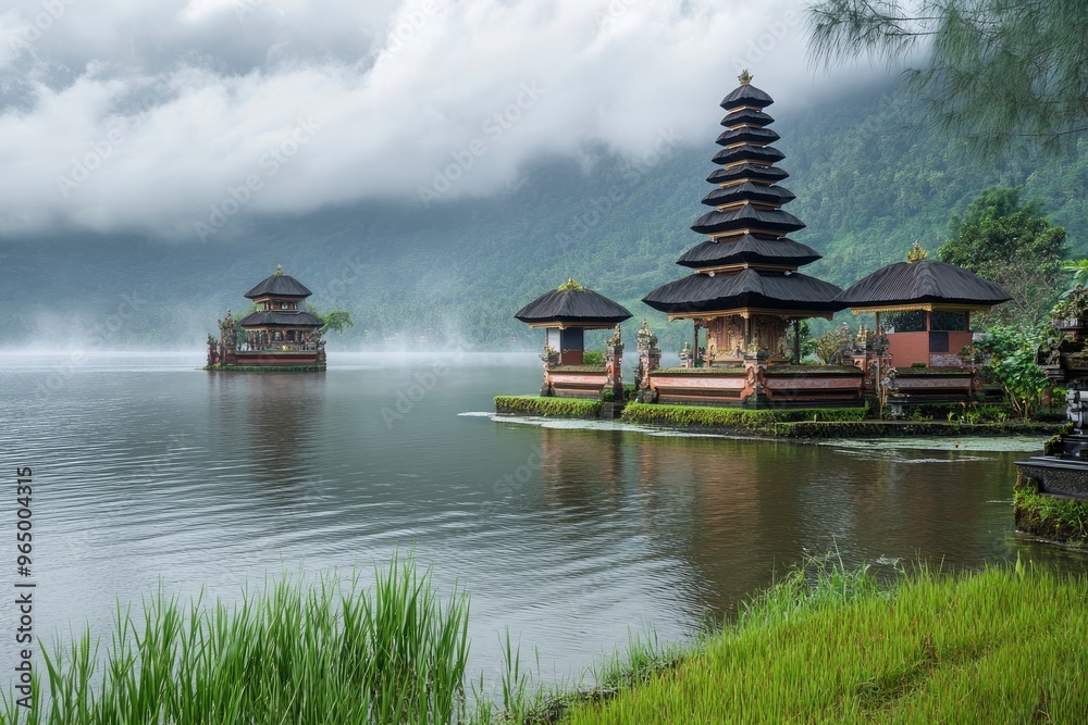 Obraz premium Ulun Danu Beratan temple at the edge of Lake Bratan, Bali, Indonesia , ai